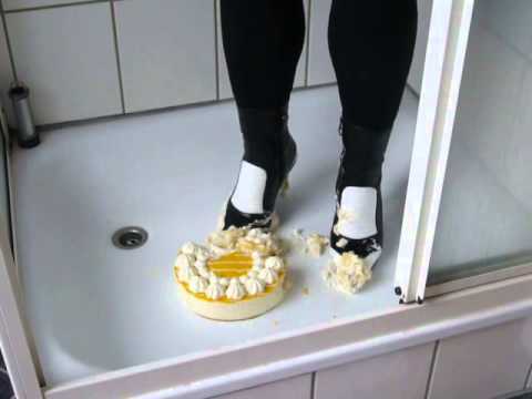High Heel Spike Boots crush cake and messy in shower – Video request/Videowunsch