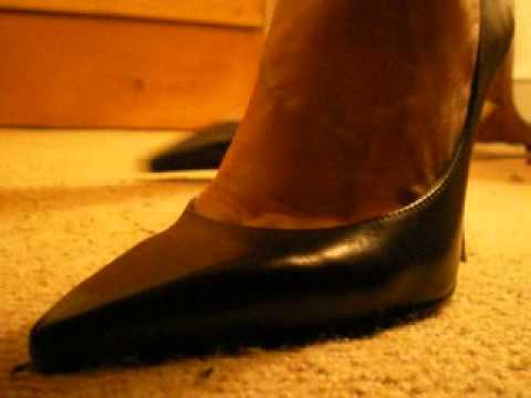 Wifes candid black stilettos shoe play