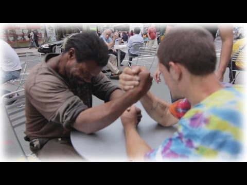 Making Homeless Guys Arm Wrestle For Money!