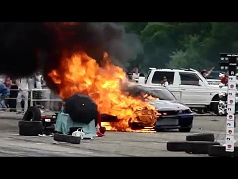 █ Drift. Дрифт. Видео как горел Nissan Skyline GT-R BNR32 08.06.2008г. (загорелся, соревнования).