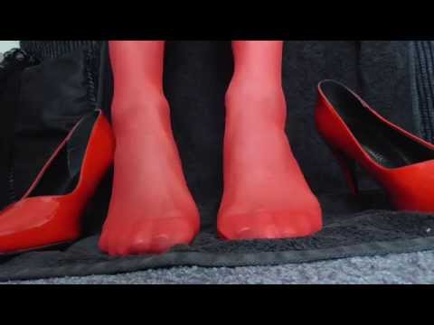 Tranny Feet in Red Hold Ups