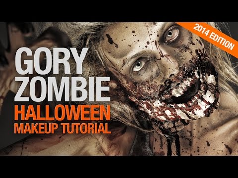 Gory zombie halloween makeup tutorial 2014