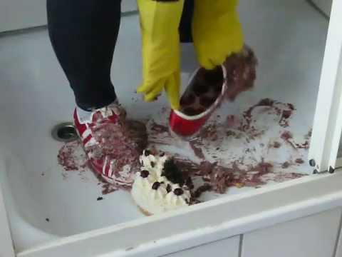 Jana crushes cake with her Adidas Nizzas and messy, fill and clean them in the shower