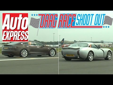 Tesla Model S vs TVR Tuscan S – Drag Race Shoot-out