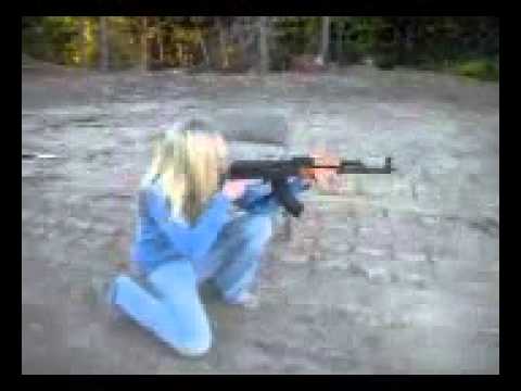 Blond girl shoots AK 47  0456045645